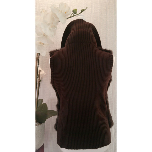 Belldini Brown Faux Fur Chunky Knit Vest- XL Y2K Luxury Boho Glam Layer Chic - Picture 9 of 10